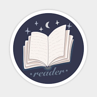 Reader blue open magic book design with stars and the moon Magnet